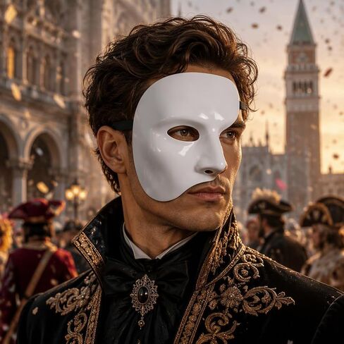 Mens Mask Masquerade Mask Phantom of The Opera Half Face Mask Vintage Design (White) in Kuwait