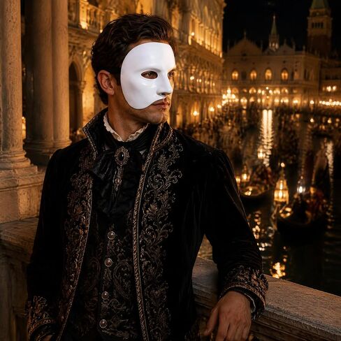 Mens Mask Masquerade Mask Phantom of The Opera Half Face Mask Vintage Design (White) in Kuwait