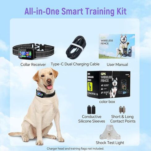 GPS Wireless Dog Fence – APP Controlled & Remote Training Collar, No Subscription Fee, Adjustable 25–1000m Boundary, Waterproof,Long Battery Life, for Dogs 10–120 lbs in Kuwait