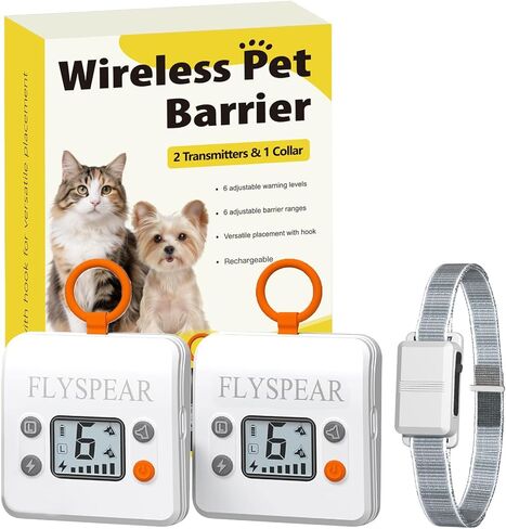 Wireless Cat Barrier with 2 Transmitters - Rechargeable Indoor Barrier with 6 Adjustable Range Radius up to 7 ft, 6 Adjustable Safe Static Intensity, Fence System for Cats Small Dogs with Hook in Kuwait