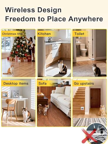 Wireless Cat Barrier with 2 Transmitters - Rechargeable Indoor Barrier with 6 Adjustable Range Radius up to 7 ft, 6 Adjustable Safe Static Intensity, Fence System for Cats Small Dogs with Hook in Kuwait