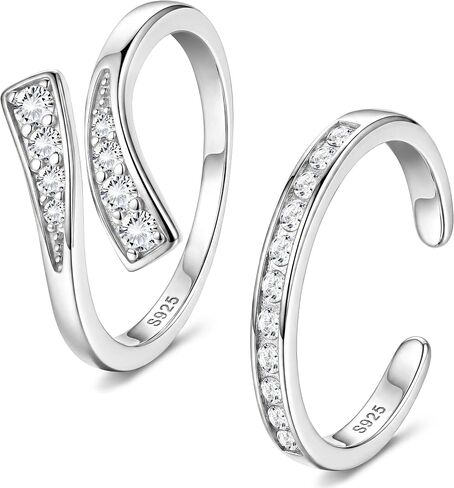 MILACOLATO 2Pcs Sterling Silver Toe Rings Set Cubic Zirconia Adjustable Band Rings Fitted Wrap Around Toe Ring for Women Summer Barefoot Jewelry in Kuwait