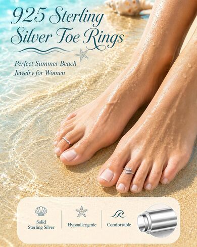 MILACOLATO 2Pcs Sterling Silver Toe Rings Set Cubic Zirconia Adjustable Band Rings Fitted Wrap Around Toe Ring for Women Summer Barefoot Jewelry in Kuwait