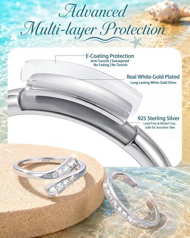 MILACOLATO 2Pcs Sterling Silver Toe Rings Set Cubic Zirconia Adjustable Band Rings Fitted Wrap Around Toe Ring for Women Summer Barefoot Jewelry in Kuwait
