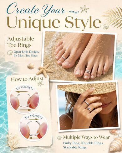 MILACOLATO 2Pcs Sterling Silver Toe Rings Set Cubic Zirconia Adjustable Band Rings Fitted Wrap Around Toe Ring for Women Summer Barefoot Jewelry in Kuwait