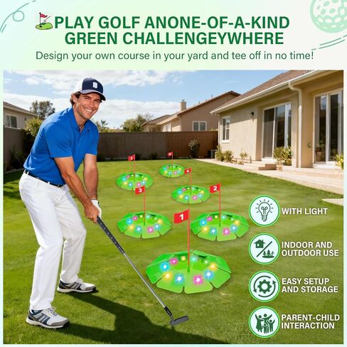 TERRAMUS Light Up Golf Play Set - Upgraded Kids Toy Golf Putting Game Set with 6 LED Targets, 2 Clubs, 6 Balls (2 Glow), Night Golf Toys Gifts for Kids Golfers Family Indoor Outdoor Beach Lawn Park in Saudi Arabia
