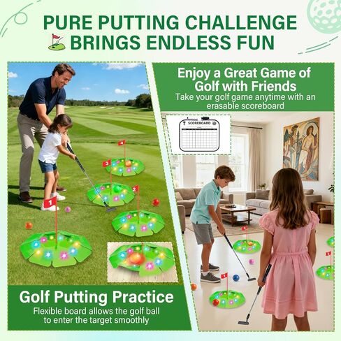 TERRAMUS Light Up Golf Play Set - Upgraded Kids Toy Golf Putting Game Set with 6 LED Targets, 2 Clubs, 6 Balls (2 Glow), Night Golf Toys Gifts for Kids Golfers Family Indoor Outdoor Beach Lawn Park in Saudi Arabia