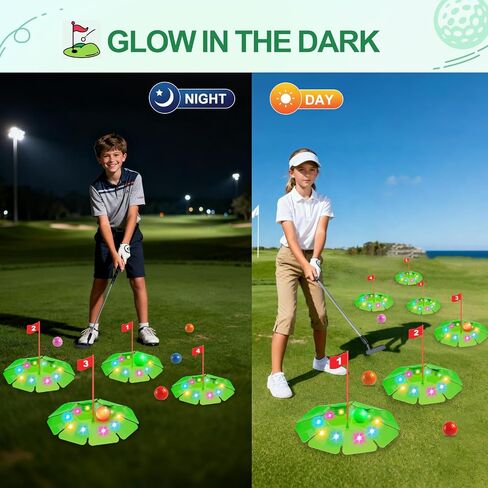 TERRAMUS Light Up Golf Play Set - Upgraded Kids Toy Golf Putting Game Set with 6 LED Targets, 2 Clubs, 6 Balls (2 Glow), Night Golf Toys Gifts for Kids Golfers Family Indoor Outdoor Beach Lawn Park in Saudi Arabia