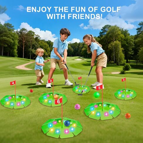 TERRAMUS Light Up Golf Play Set - Upgraded Kids Toy Golf Putting Game Set with 6 LED Targets, 2 Clubs, 6 Balls (2 Glow), Night Golf Toys Gifts for Kids Golfers Family Indoor Outdoor Beach Lawn Park in Saudi Arabia