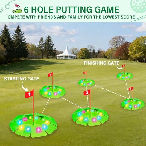 TERRAMUS Light Up Golf Play Set - Upgraded Kids Toy Golf Putting Game Set with 6 LED Targets, 2 Clubs, 6 Balls (2 Glow), Night Golf Toys Gifts for Kids Golfers Family Indoor Outdoor Beach Lawn Park in Saudi Arabia