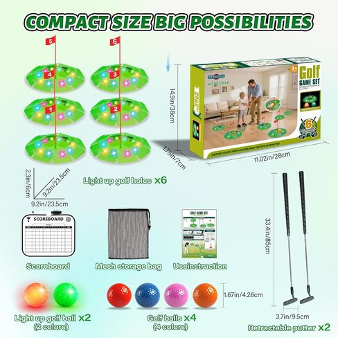 TERRAMUS Light Up Golf Play Set - Upgraded Kids Toy Golf Putting Game Set with 6 LED Targets, 2 Clubs, 6 Balls (2 Glow), Night Golf Toys Gifts for Kids Golfers Family Indoor Outdoor Beach Lawn Park in Saudi Arabia