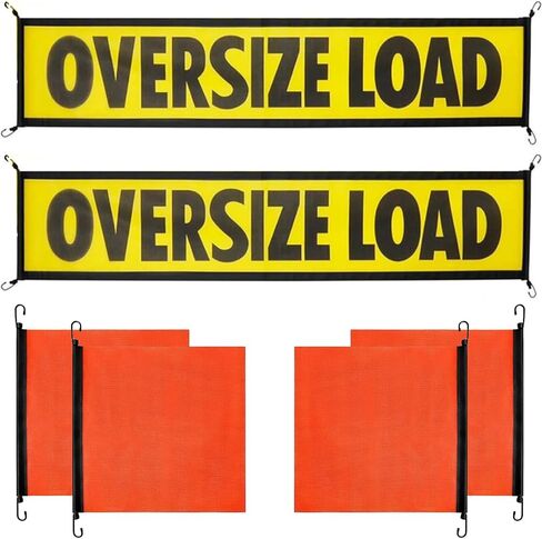 2 Pack Oversize Load Banner for Trucks & Pilot Cars, 4 Red Warning Flags with Bungee Hooks & Metal Hooks, Heavy Duty Mesh Wide Load Signs for Trailers/Semis, 18" x 84" in Saudi Arabia