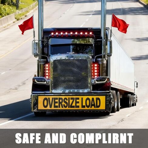 2 Pack Oversize Load Banner for Trucks & Pilot Cars, 4 Red Warning Flags with Bungee Hooks & Metal Hooks, Heavy Duty Mesh Wide Load Signs for Trailers/Semis, 18" x 84" in Saudi Arabia