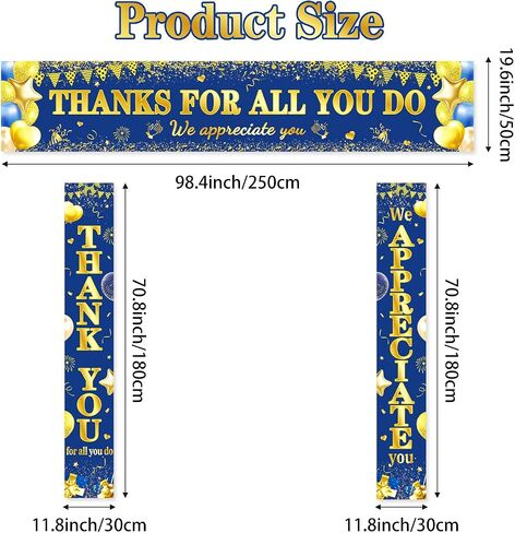 We Appreciate You Banner Decorations, 3 PCS Blue and Gold Thank You Banners in Saudi Arabia