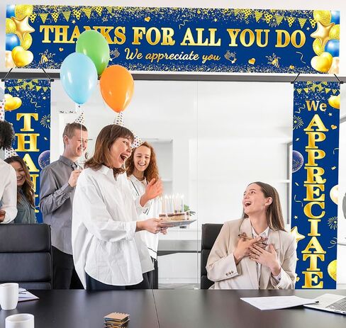 We Appreciate You Banner Decorations, 3 PCS Blue and Gold Thank You Banners in Saudi Arabia