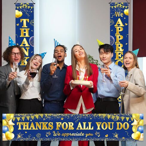 We Appreciate You Banner Decorations, 3 PCS Blue and Gold Thank You Banners in Saudi Arabia