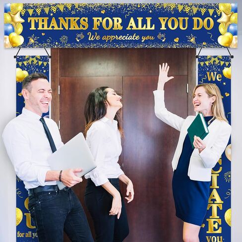 We Appreciate You Banner Decorations, 3 PCS Blue and Gold Thank You Banners in Saudi Arabia
