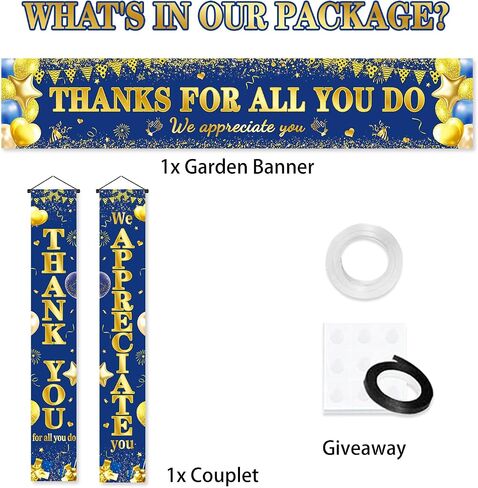 We Appreciate You Banner Decorations, 3 PCS Blue and Gold Thank You Banners in Saudi Arabia