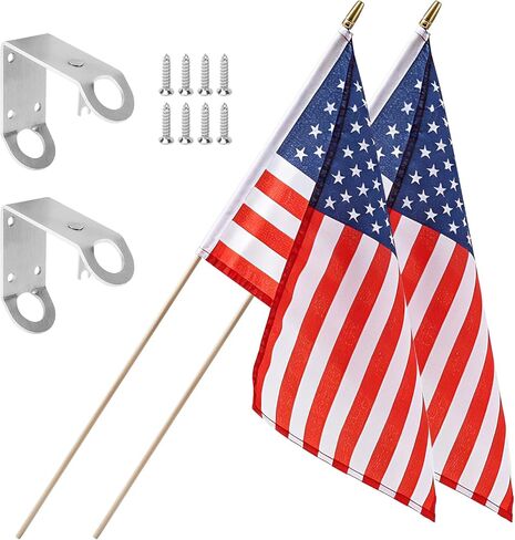 2 Pack American Flag with Wall Mount Bracket 12x18 inch, USA Stick Flag Set in Saudi Arabia
