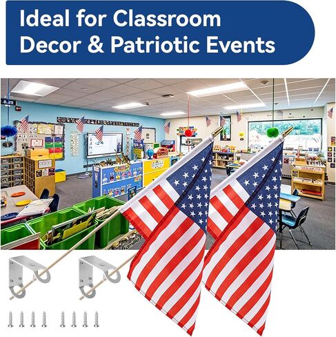 2 Pack American Flag with Wall Mount Bracket 12x18 inch, USA Stick Flag Set in Saudi Arabia