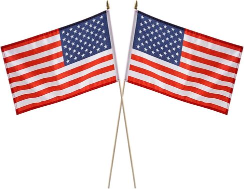 2 Pack American Flag with Wall Mount Bracket 12x18 inch, USA Stick Flag Set in Saudi Arabia