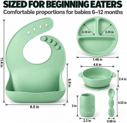 PandaEar Silicone Baby Feeding Set 6-12 Months| Baby LED Weaning Supplies| Infant Toddler Feeding Set| Silicone Baby Bib + Baby Plate with Suction + Baby Cup + Baby Bowls and Spoon First Stage Set in Kuwait