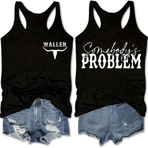 AEARGIV Womens Somebody's Problem Tank Tops Country Music Tees Western Cowboy Cowgirl Shirt in Kuwait