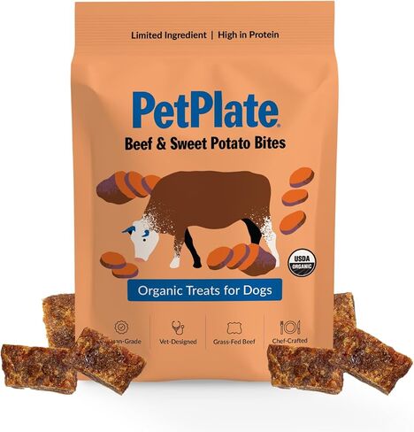 PetPlate Beef and Sweet Potato Bites, Human Grade Dog Treats, All Life Stages, Grain-Free, Organic and Real Ingredients, High Protein, Healthy Snacks (Pack of 1, 4.5 Ounce) in Kuwait