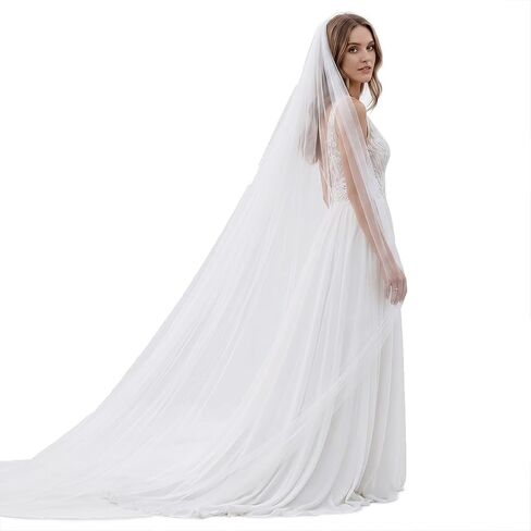 CASDRE Cathedral Length Veil 1 Tier Long Bridal Veil Bride Wedding Veil Chapel Tulle Veil Cut Edge with Comb(118" L-59 W) in Saudi Arabia