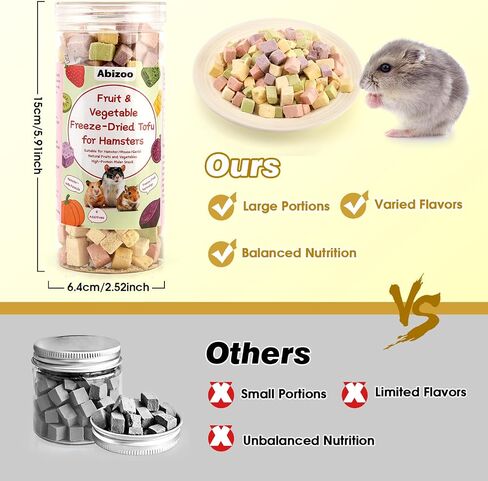 Abizoo Hamster & Rat Healthy Treats, Crispy Snacks Fruit and Vegetable Mix for Dwarf Hamsters, Golden Syrian Hamsters, Gerbils, Rats, Mice, Vitamins Supplement Supports Bones and Immune Health in Kuwait