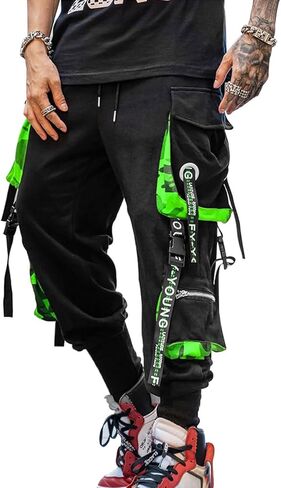 Hello MrLin Men's Jogger Pants Punk Cargo Baggy Techwear Hip Hop Harem Pants Streetwear Tactical Track Pants… in Kuwait