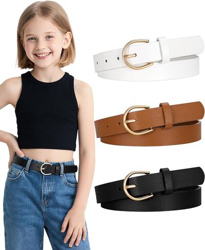 SUOSDEY 3 Pack Kids Belts for Girls Skinny Cute Leather Belts for Teen Little Toddler Girls in Kuwait