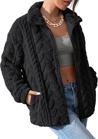 Dokotoo Winter Fleece Jacket for Women Zipper Up Zip Up Stand Collar with Pockets Coats in Kuwait