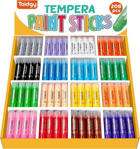 Toidgy 208 Pcs Tempera Paint Sticks, 16 Classic Colors, Washable Solid Paint Sticks for Kids Toddlers, Painting Art Supplies for Classroom Students, Class Pack, Non-Toxic, Quick Drying, Back to School Supplies Bulk in Saudi Arabia