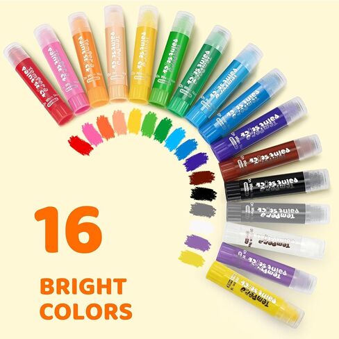 Toidgy 208 Pcs Tempera Paint Sticks, 16 Classic Colors, Washable Solid Paint Sticks for Kids Toddlers, Painting Art Supplies for Classroom Students, Class Pack, Non-Toxic, Quick Drying, Back to School Supplies Bulk in Saudi Arabia