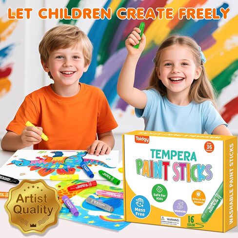 Toidgy 208 Pcs Tempera Paint Sticks, 16 Classic Colors, Washable Solid Paint Sticks for Kids Toddlers, Painting Art Supplies for Classroom Students, Class Pack, Non-Toxic, Quick Drying, Back to School Supplies Bulk in Saudi Arabia