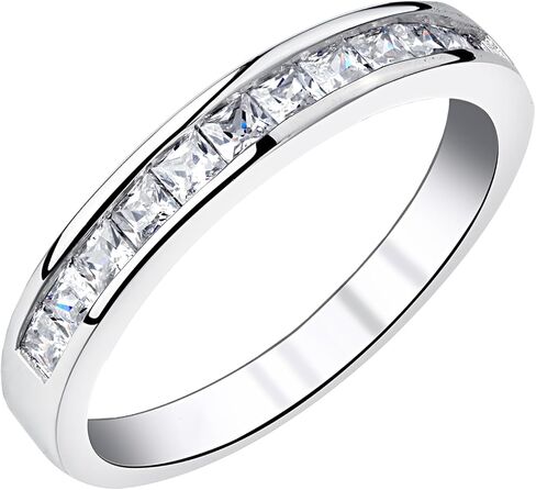 Newshe Wedding Bands Eternity Rings for Women Cubic Zirconia Princess 925 Sterling Silver Size 5-10 in Kuwait
