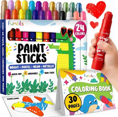 24 Thin Washable Paint Sticks for Kids, Painting Crayons w/Coloring Book in Saudi Arabia