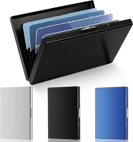 3 Pack Stainless Steel Credit Card Holder Metal RFID Blocking Credit Card Case Protector Metal ID Card Wallet Business Card Holders with 6 Card Slots for Men Women Gift Box Package, Silver Black Blue in Kuwait