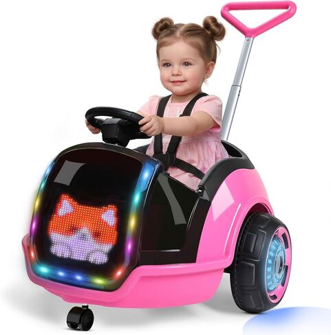 ANPABO 3-in-1 Electric 12V Ride on Push Car for Kids 1.5-3, Pink in Kuwait