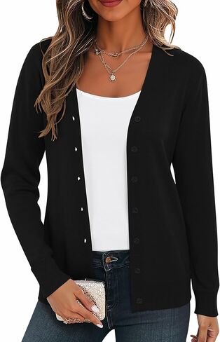 VIISHOW Women's V Neck Button Down Knitwear Long Sleeve Soft Basic Knit Cardigan Sweater in Kuwait