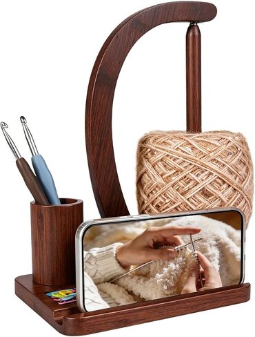 SPEENSUN Magnetic Bamboo Yarn Holder with Phone Stand, Natural in Kuwait