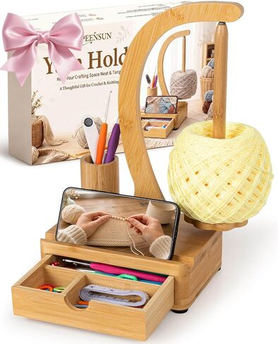 SPEENSUN Bamboo Yarn Holder with Drawers for Crocheting and Knitting in Kuwait