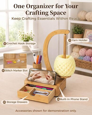 SPEENSUN Bamboo Yarn Holder with Drawers for Crocheting and Knitting in Kuwait