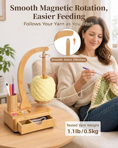 SPEENSUN Bamboo Yarn Holder with Drawers for Crocheting and Knitting in Kuwait