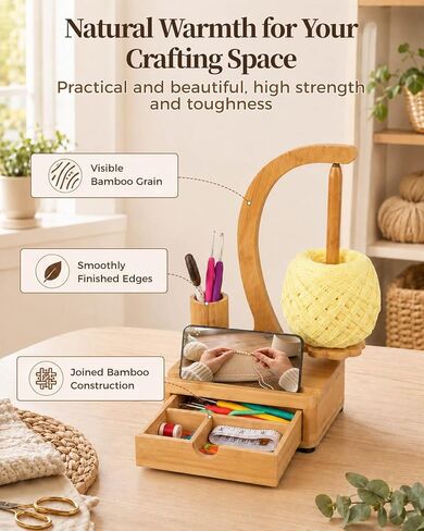 SPEENSUN Bamboo Yarn Holder with Drawers for Crocheting and Knitting in Kuwait