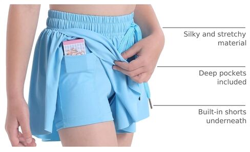 3 Pack Girls Flowy Shorts 2 in 1 Butterfly Skirt Shorts with Pockets for Dance School Wear Running Gym Fitness Sleep in Kuwait