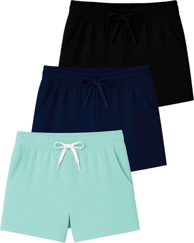 Real Essentials 3 Pack: Girl's Lounge Soft Comfy Shorts with Drawstring - Yoga Athletic Sweat Shorts with Pockets in Kuwait