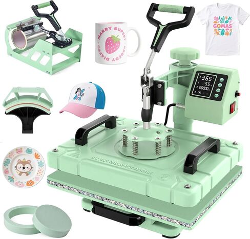 Slendor Heat Press Machine 12x15 inch, 5 in 1 360-Degree Swing Away Digital T Shirt Pressing Machine Multifunction Heat Transfer Sublimation Combo for T Shirts Mugs Hat Plate Cap in Kuwait