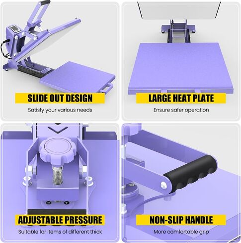 AKEYDIY 15" x 15" Slide Out Heat Press for T Shirts - Fast Heating for Sublimation, Industrial Even Heat Transfer & Precise Temp Control, Shirt Heat Press for Vinyl & Fabric Projects(Purple) in Saudi Arabia